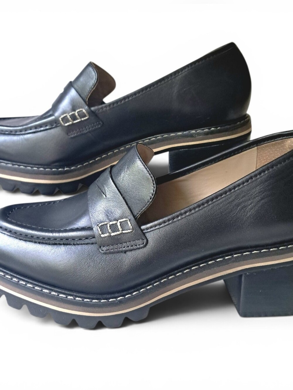 Bernardo Selma Leather Lug Sole Platform Loafer 7.5 Black Like New!